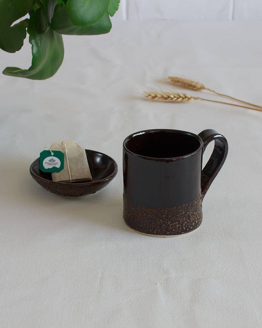 Set of Textured Brown Mug and Dish