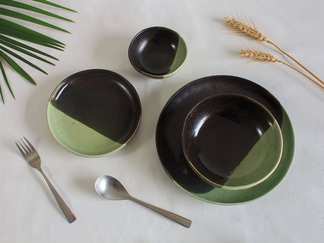 Green- Chocolate Brown Dinner set of 6 - Made to Order