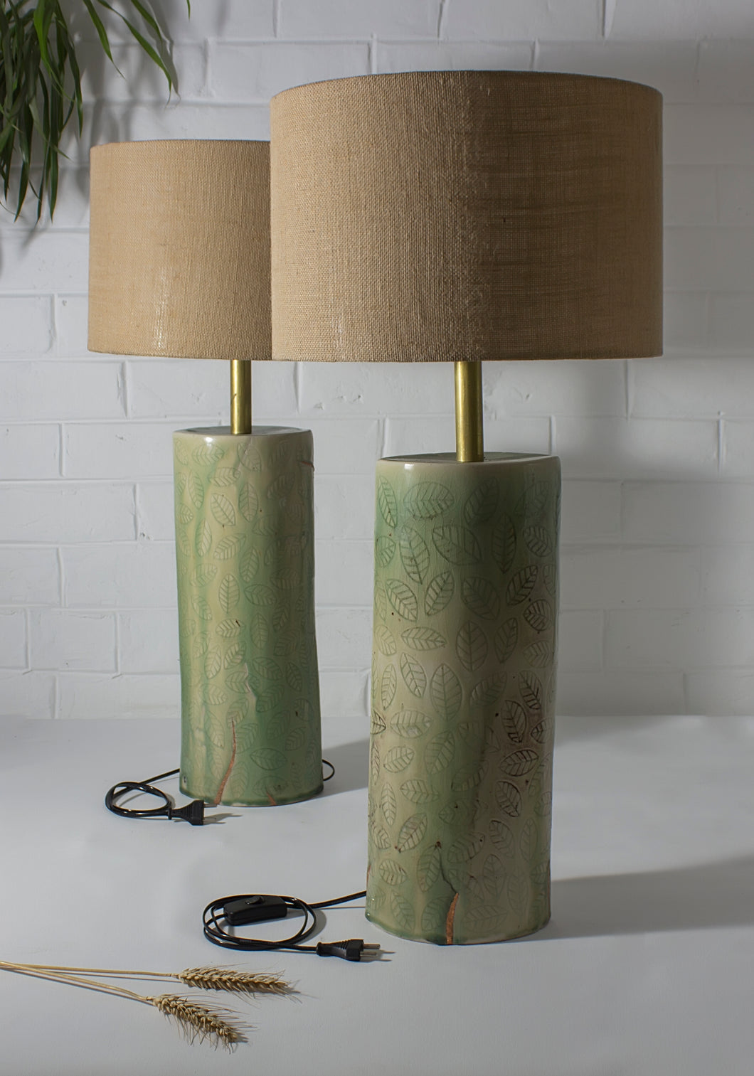 Kintsugi Carved Green Tall Lamps